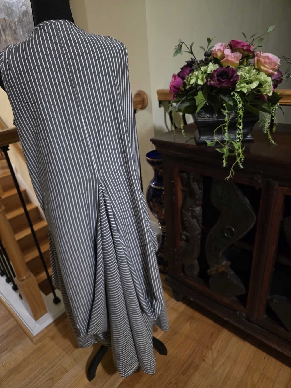 Patrizia Luca Cotton Gray & White Striped Sleeveless Midi Dress Size M - Picture 5 of 11